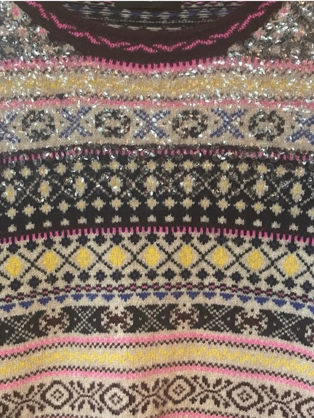 J. Crew Sequin Multicolor Fair Isle Lambswool Crewneck Sweater